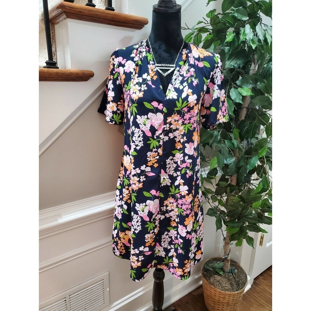 A New Day Women's Multicolor Polyester V-Neck Half Sleeve Knee Length Dress S